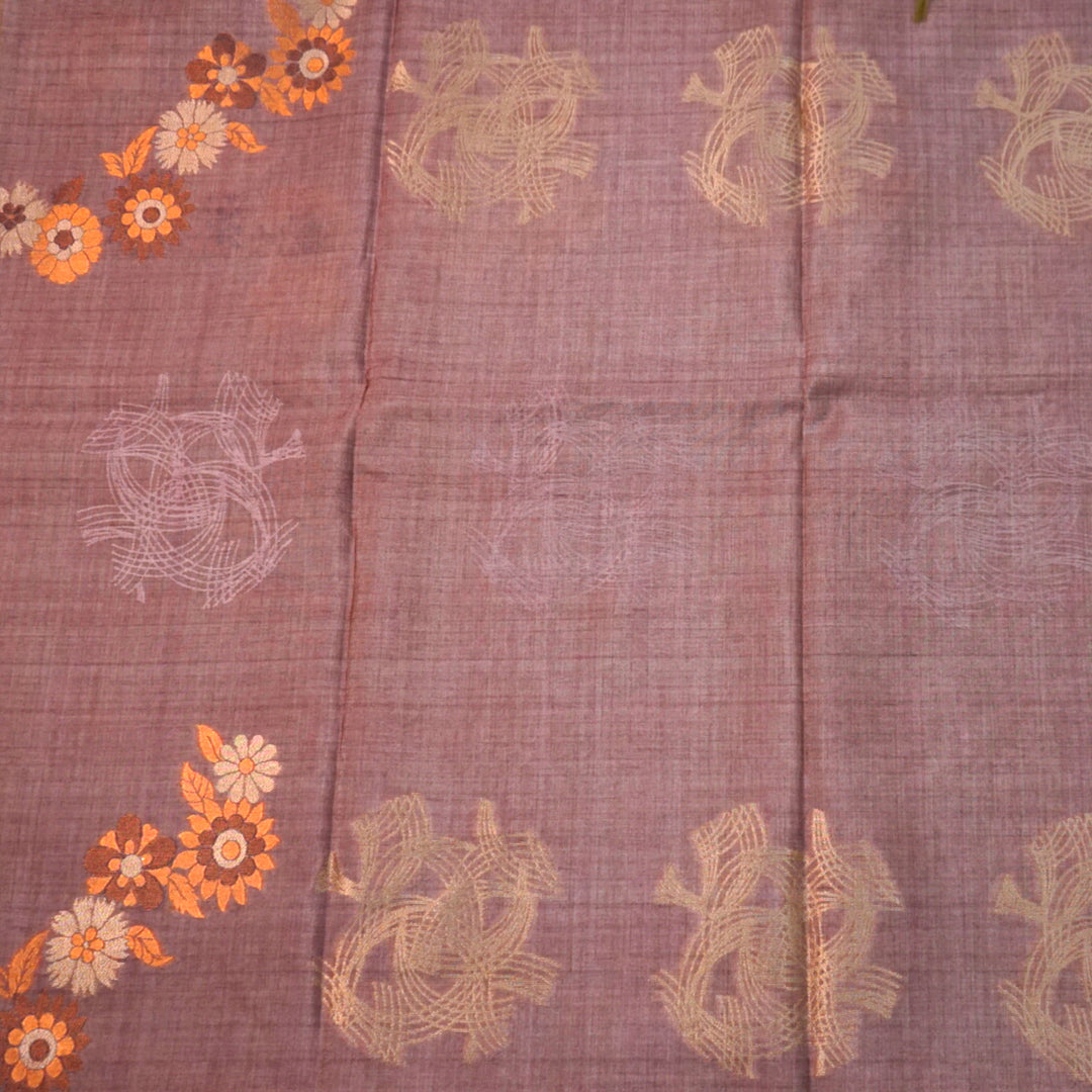 Mauve Palayam Silk Tussar with Olive Green border.