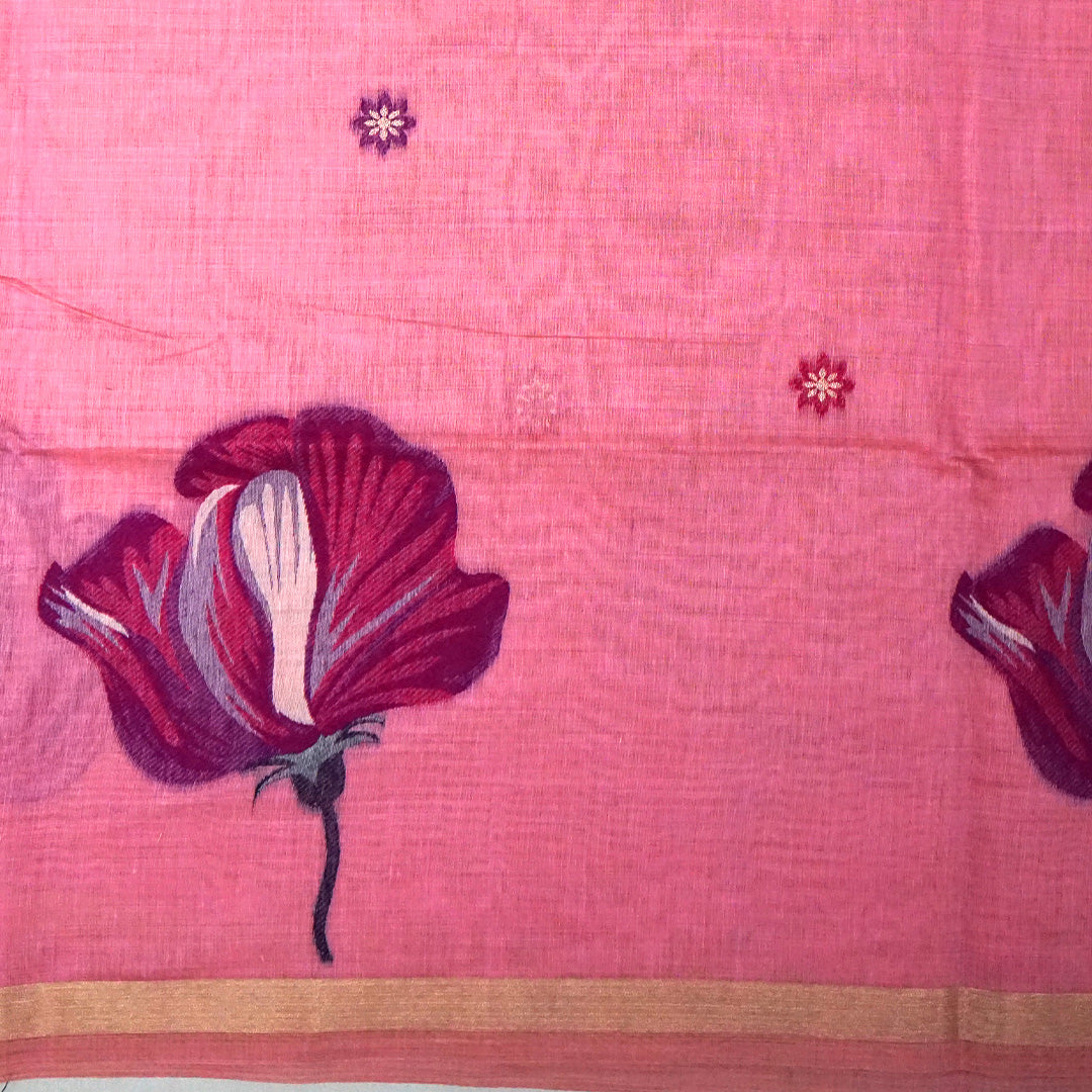 Resham Tussar Soft pastel pink shade with a delicate golden sheen