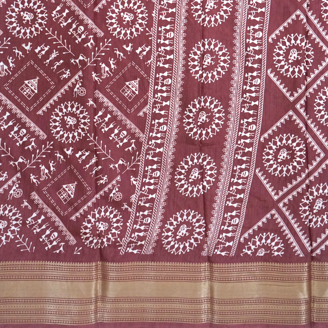 Kusum Silk in Maroon Base with Kalamkari prints