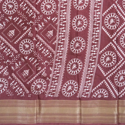 Kusum Silk in Maroon Base with Kalamkari prints
