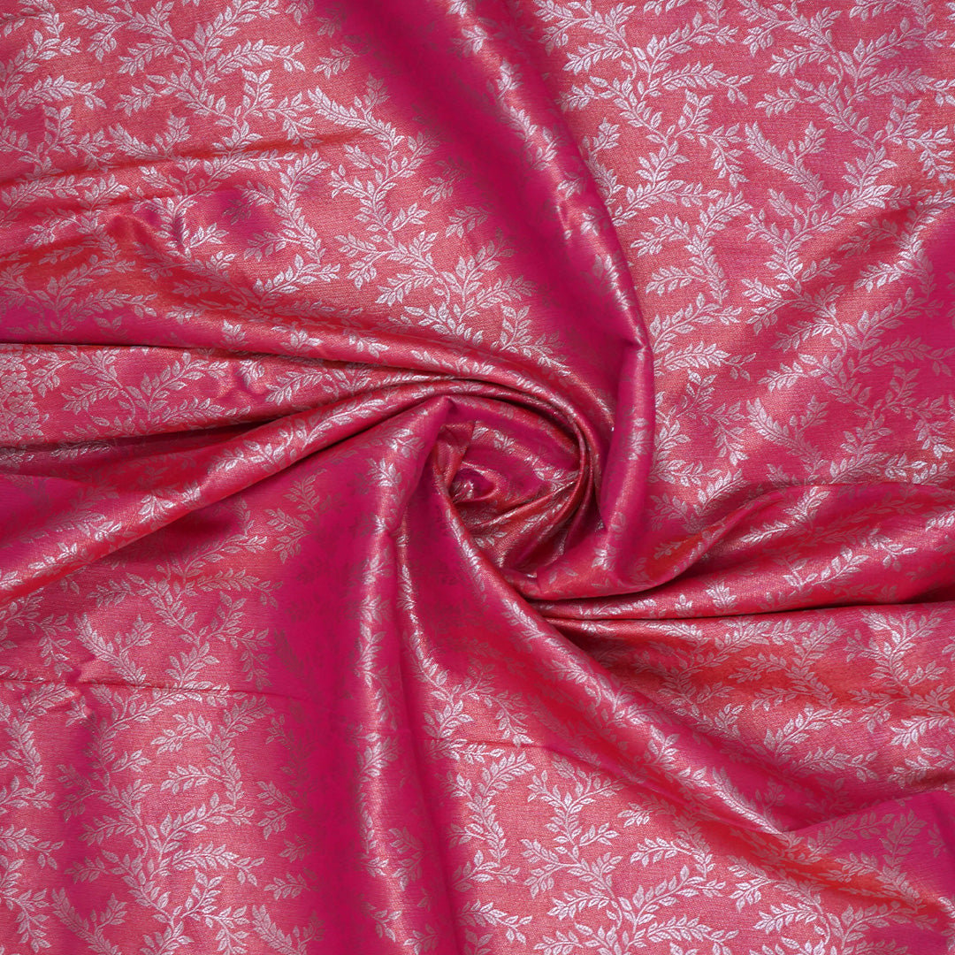 Thara Silk in Vibrant Magenta - Pink base with Floral works