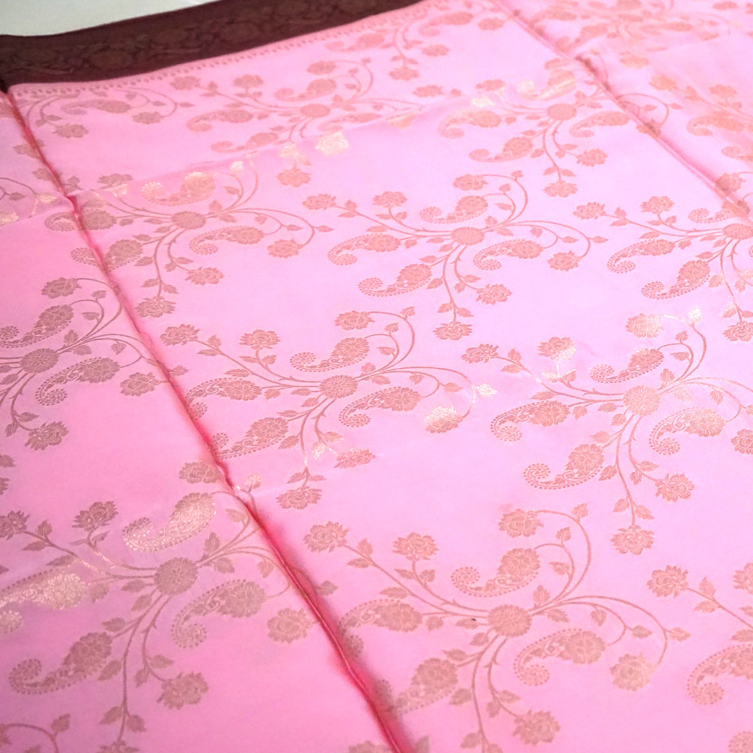 Soft Rose Mahalakshmi Viscose silk saree with Deep Maroon contrast