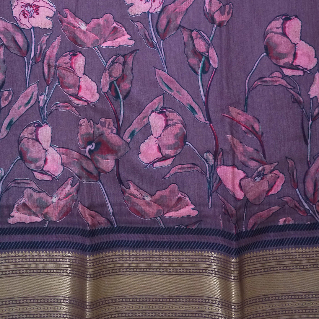 Kusum Silk in Rich Muted Mauve base with Floral prints