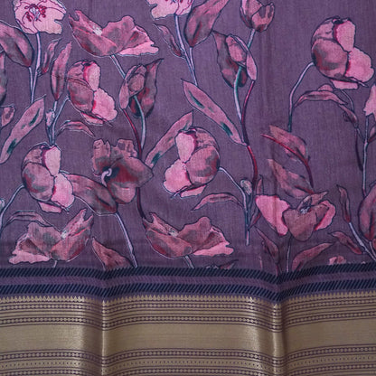 Kusum Silk in Rich Muted Mauve base with Floral prints