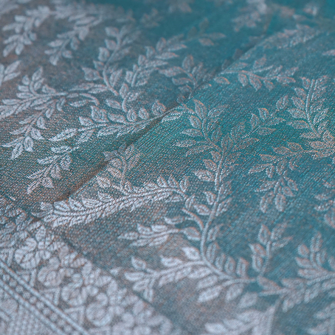 Thara Silk in Turquoise Blue Base with Floral works