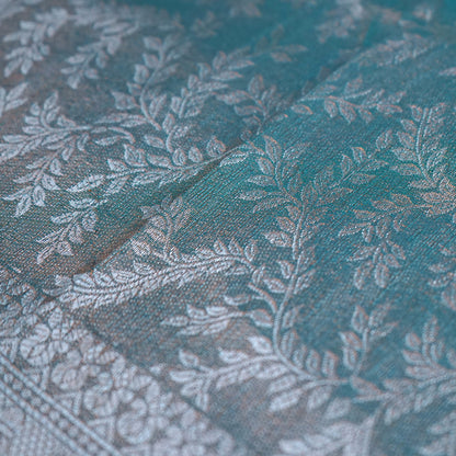 Thara Silk in Turquoise Blue Base with Floral works