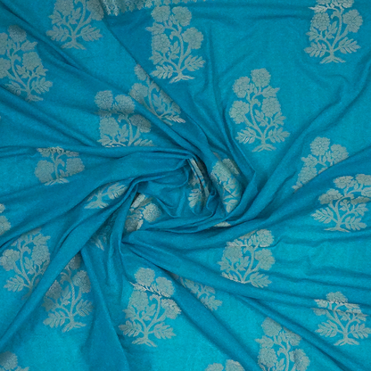 Neera Silk Saree in Vibrant Turquoise Blue with Floral works