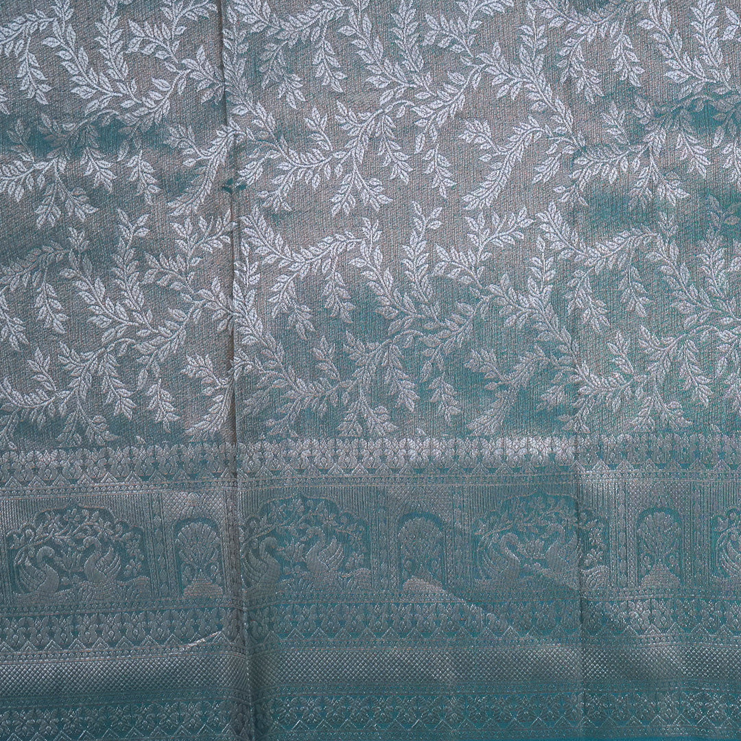 Thara Silk in Turquoise Blue Base with Floral works
