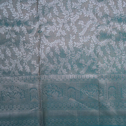 Thara Silk in Turquoise Blue Base with Floral works