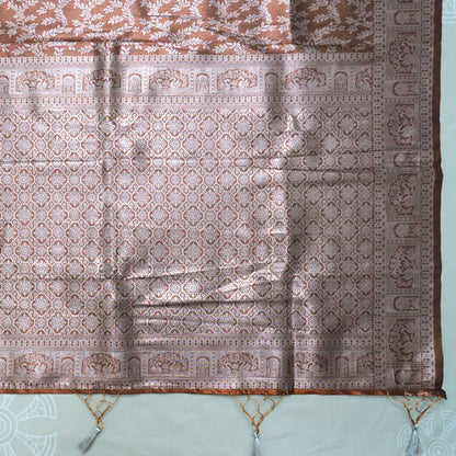 Thara Silk in Rich Chocolate Brown Base with Floral works