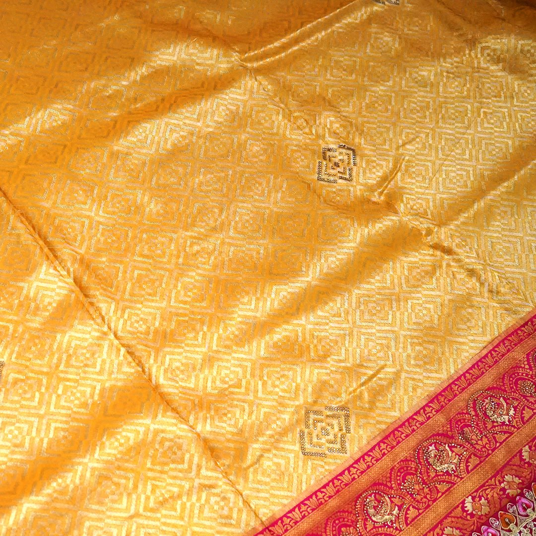 Royal magenta - Gold Raj Virasat silk saree with floral motifs and zari works