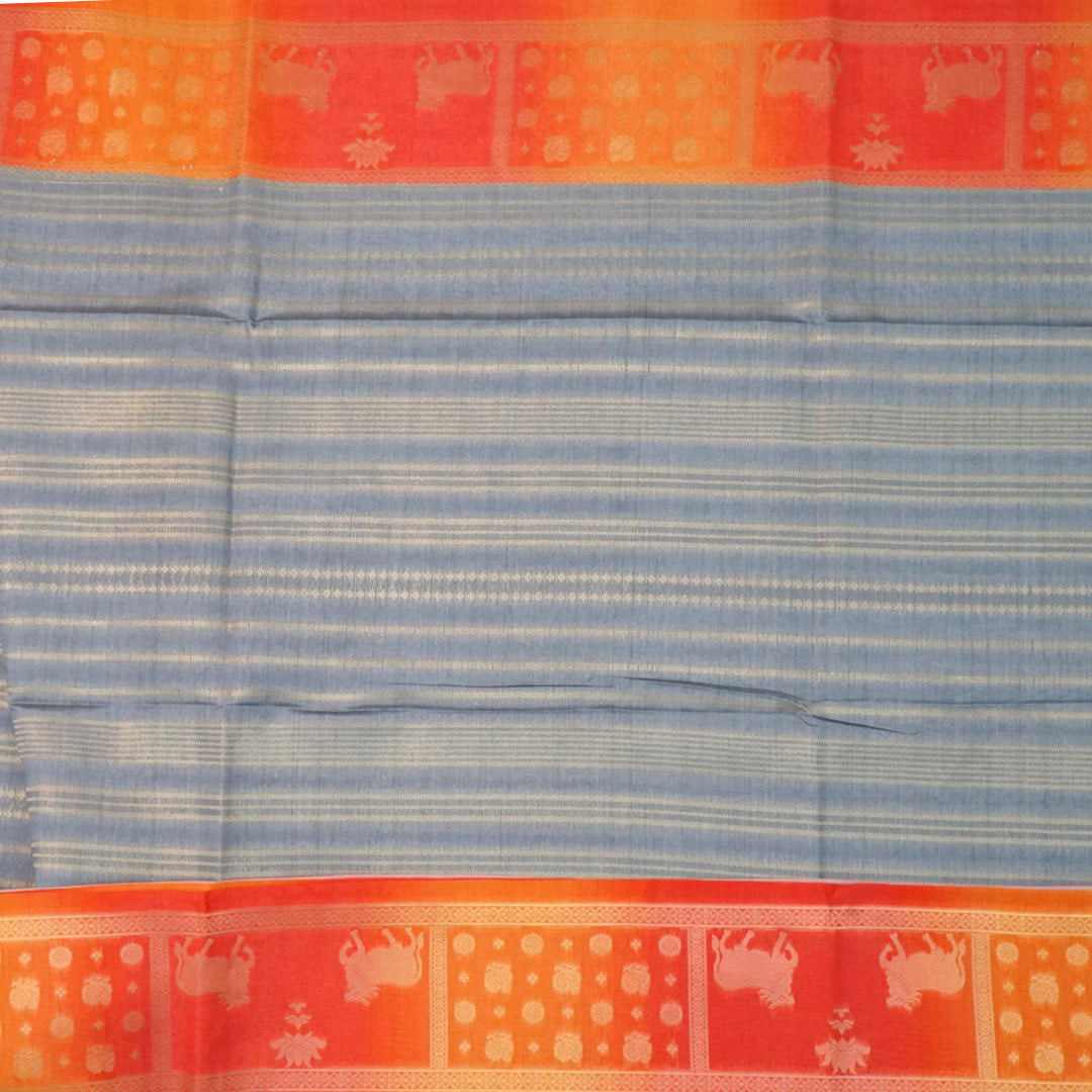 Subtle Grey Gokul Tussar with Red and Orange border.