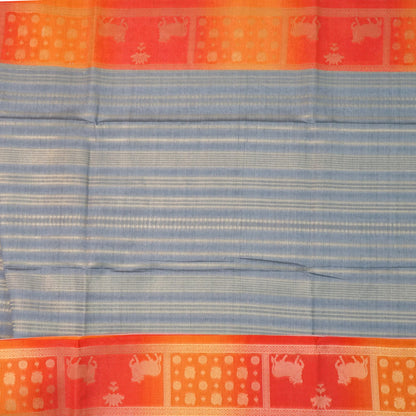 Subtle Grey Gokul Tussar with Red and Orange border.