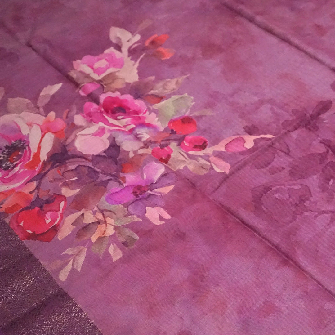 Chaithra Weave in Rich Mauve Plum base with floral prints