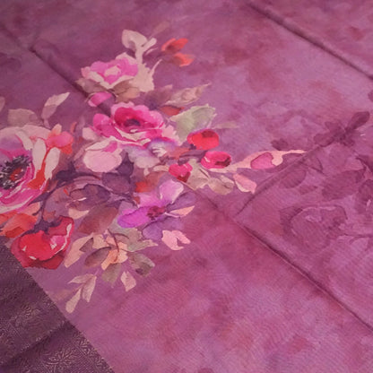 Chaithra Weave in Rich Mauve Plum base with floral prints