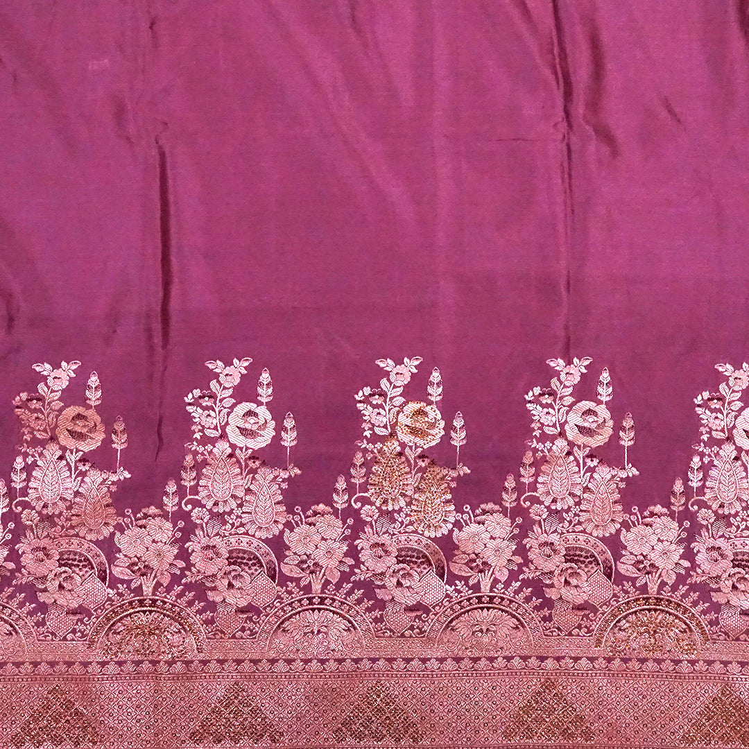 Deep Wine Madhur Sangam Silk saree with Gold and Copper Zari