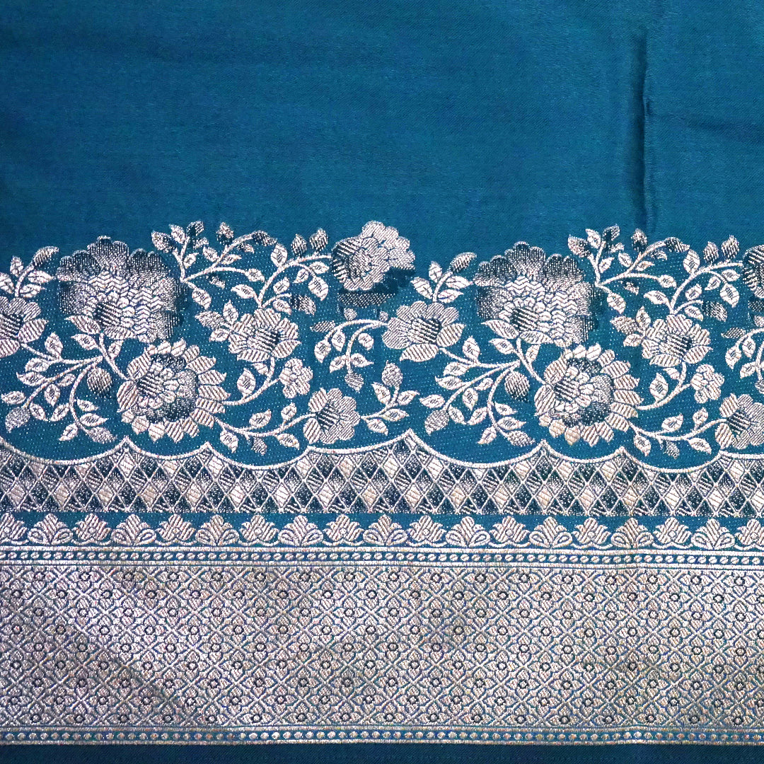Teal Madhur Sangam silk saree with Gold Zari