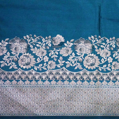 Teal Madhur Sangam silk saree with Gold Zari