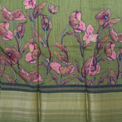 Kusum Silk in Olive Green Base with Floral prints