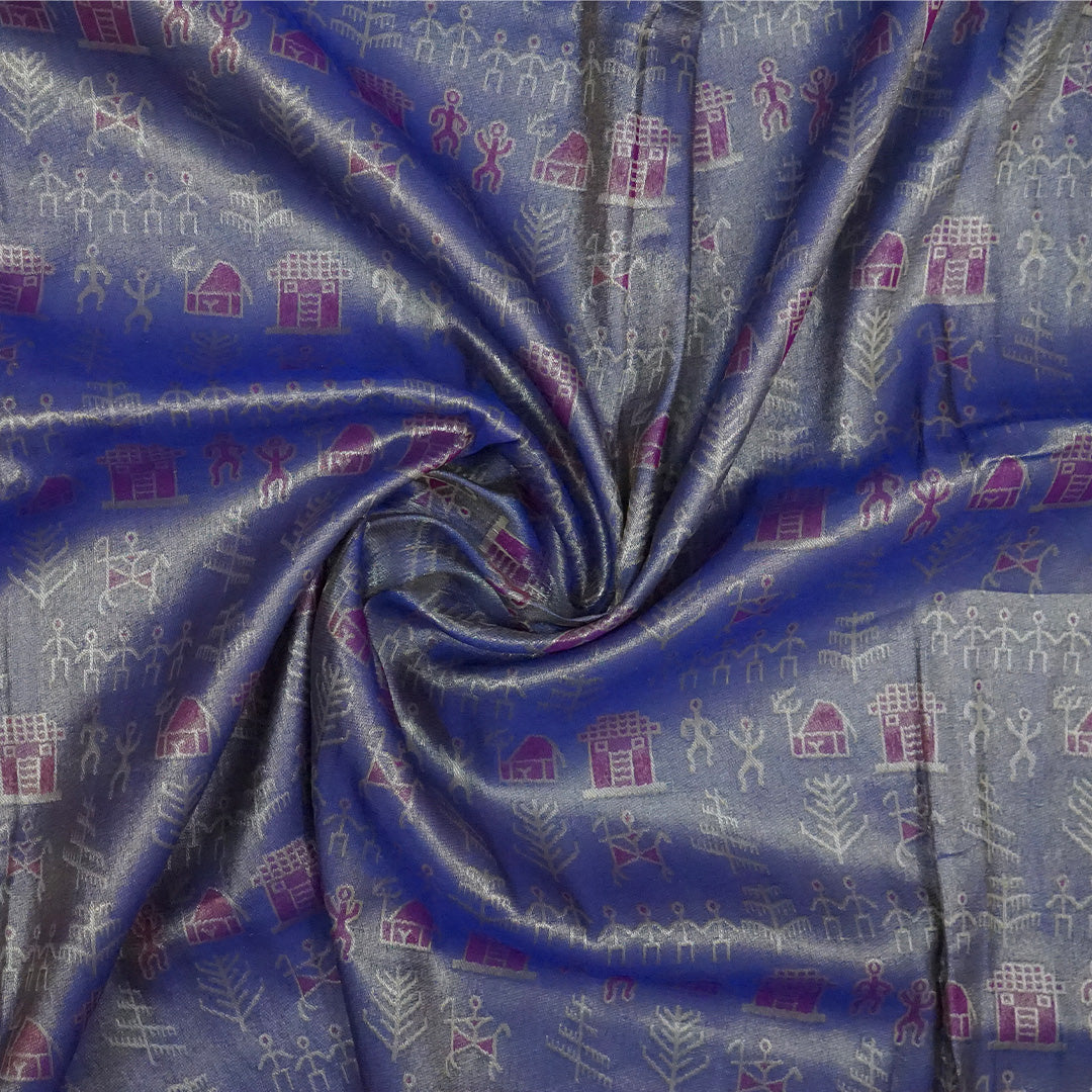 Royal purple and magenta pink Stravi Silk, highlighted with shimmering silver zari detailing.