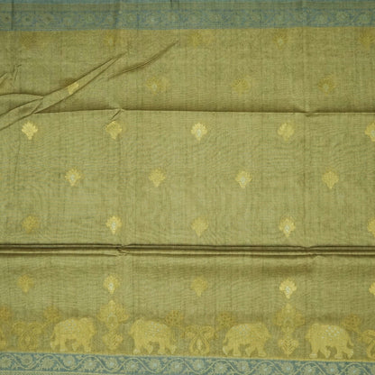 Olive Green Ambari Silk saree with Floral and Zari works