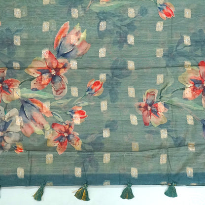 Hirakshi Silk in Teal Blue base with floral prints