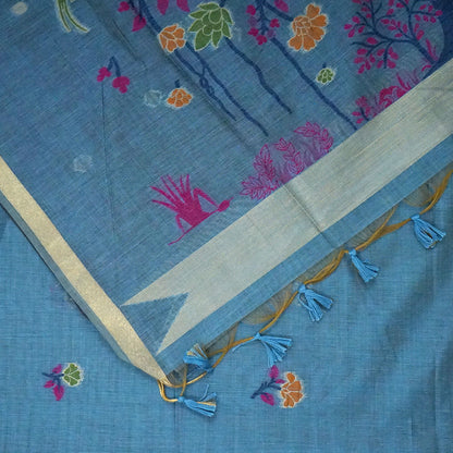 Varnica Tussar Soft pastel blue shade with a subtle sheen