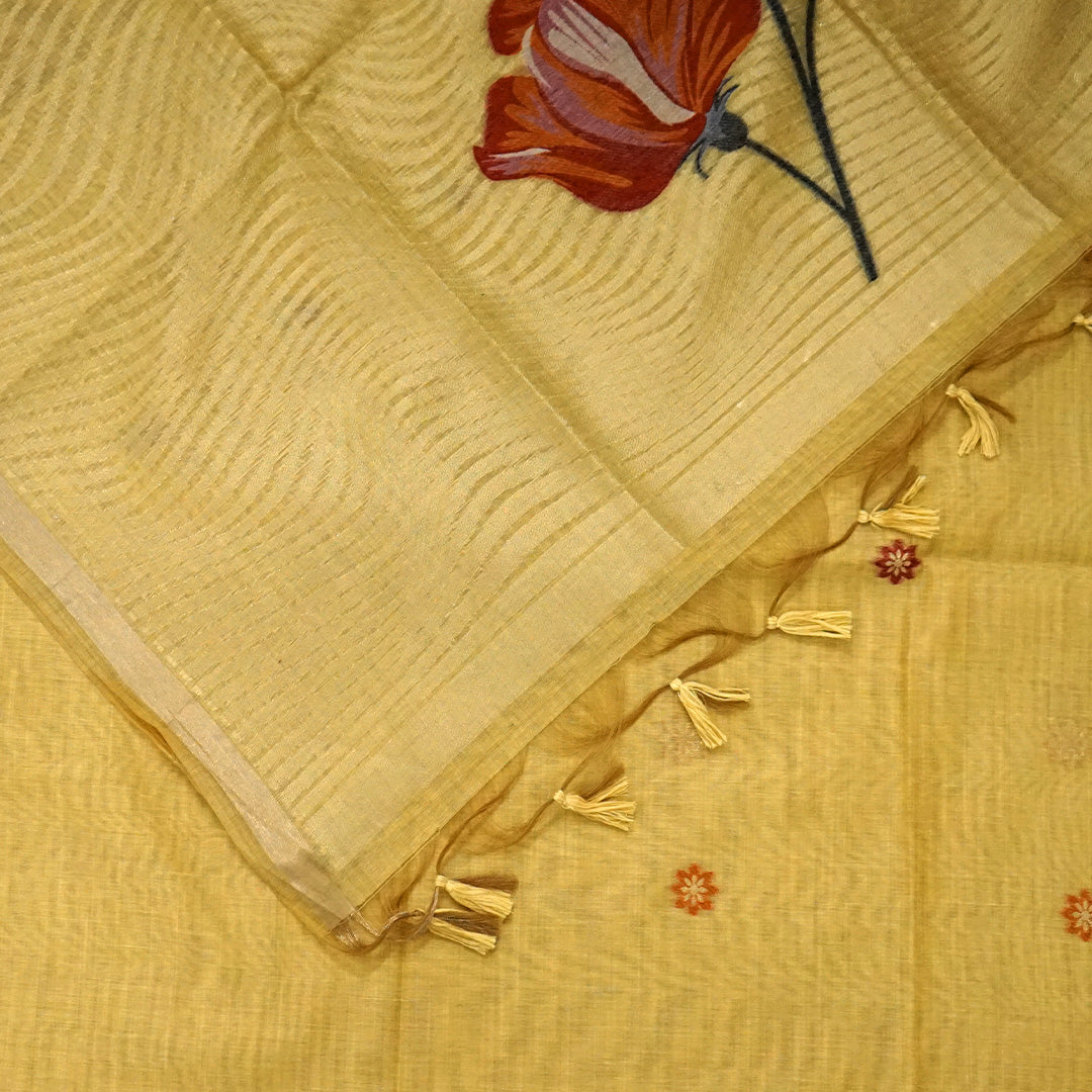 Resham Tussar Light pastel yellow shade with a soft golden sheen.