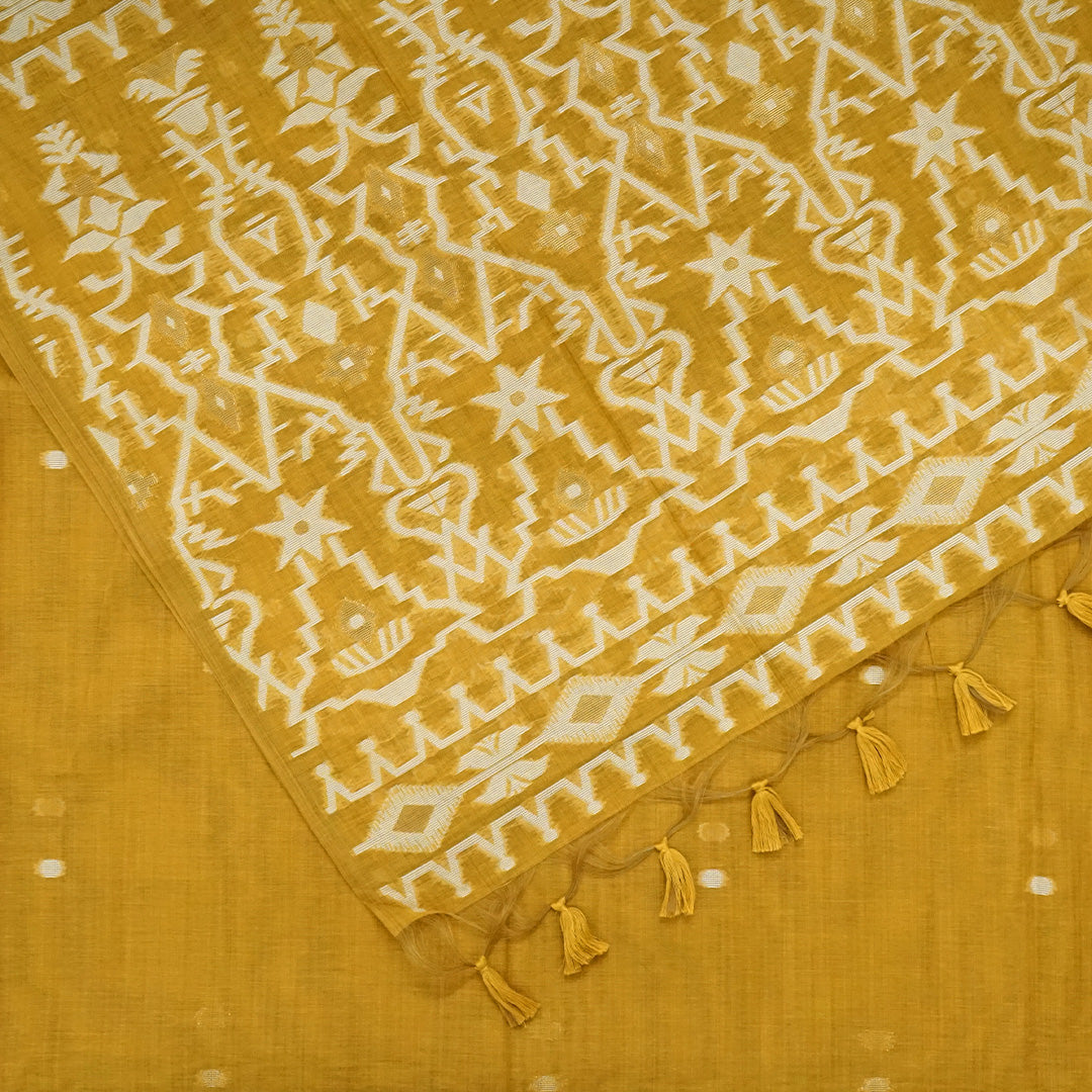 Monisha Tussar Rich mustard yellow shade with a soft matte tussar silk texture