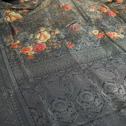 Silk Satin Deep olive green shade with a subtle metallic sheen with black tassel edges