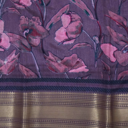 Kusum Silk in Rich Muted Mauve base with Floral prints