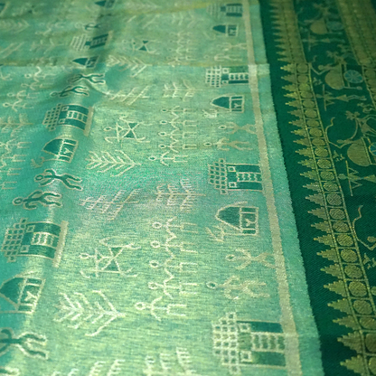 Emerald Green Stravi Silk with Golden Zari