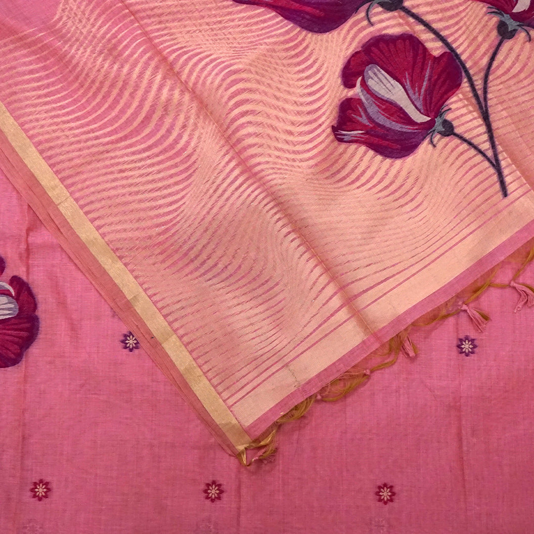 Resham Tussar Soft pastel pink shade with a delicate golden sheen