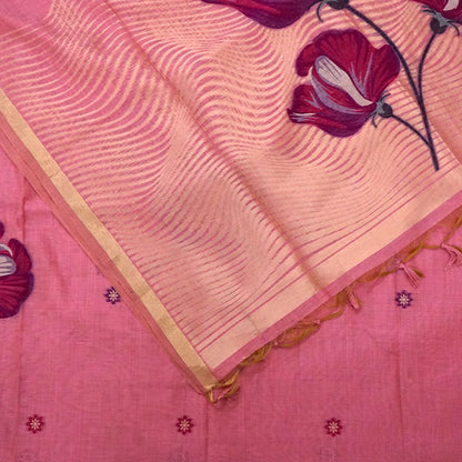 Resham Tussar Soft pastel pink shade with a delicate golden sheen