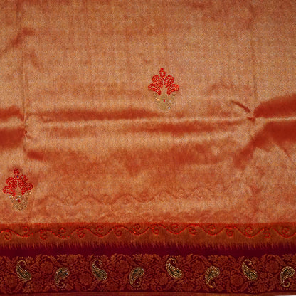 Silk Tulasi in Peach - Gold base with Rich Maroon border