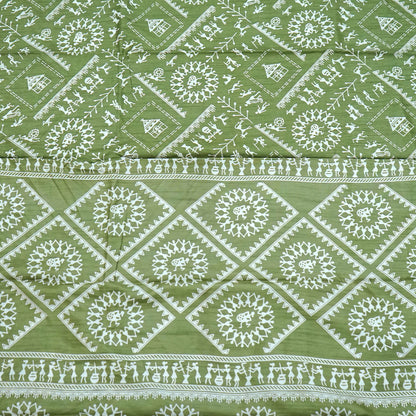 Kusum Silk in Olive Green Base with Kalamkari prints