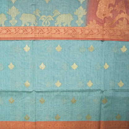 Aqua Blue Ambari Tussar with Rust border