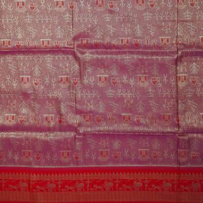 Crimson Red Stravi Silk with lavender - pink pallu and Gold Zari