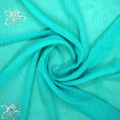 PASTEL WHISPERS - Aqua Blue Designer Chiffon Saree with Floral Buttas and Silver Zari works