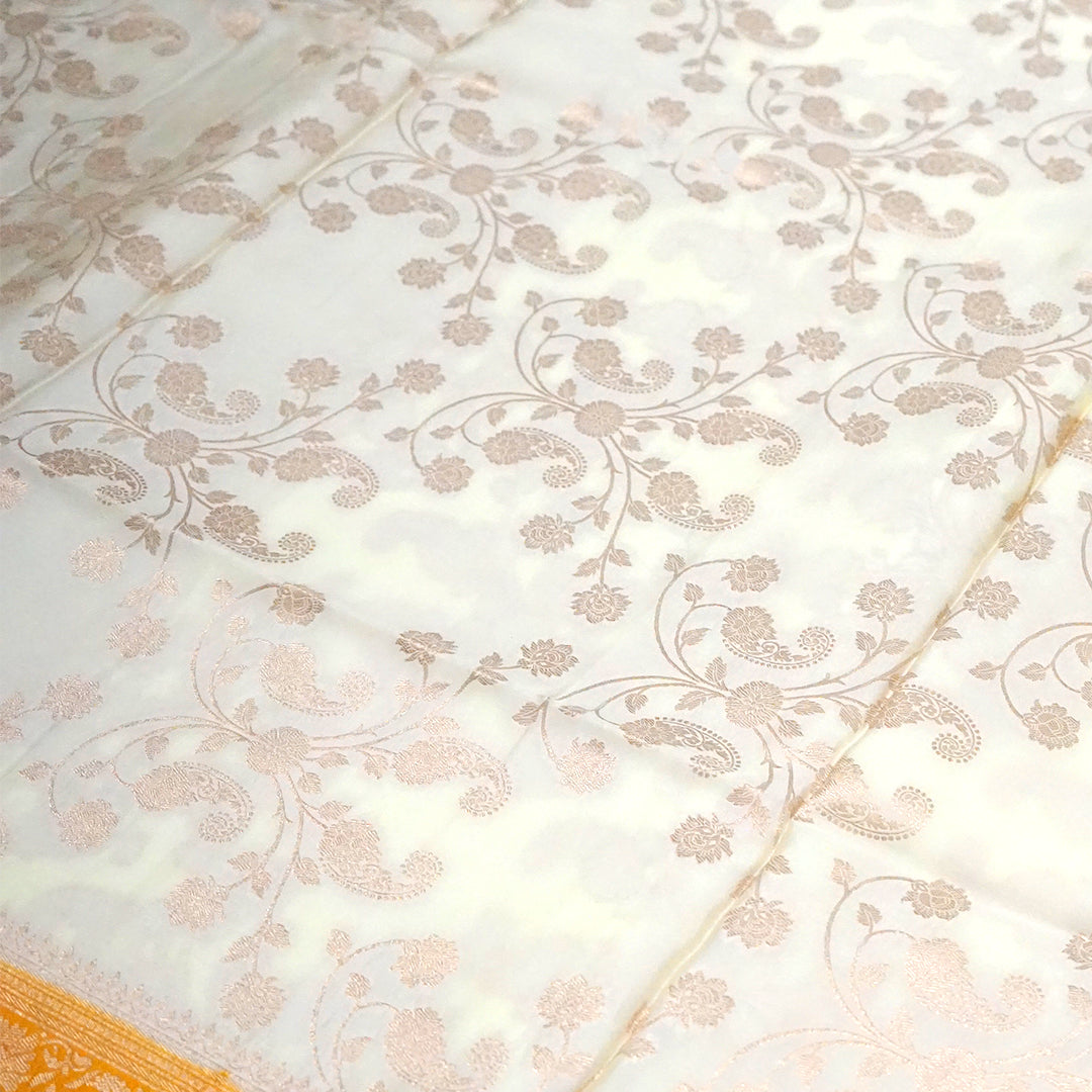 Ivory - Mustard Mahalakshmi Viscose silk saree with Floral and Zari works