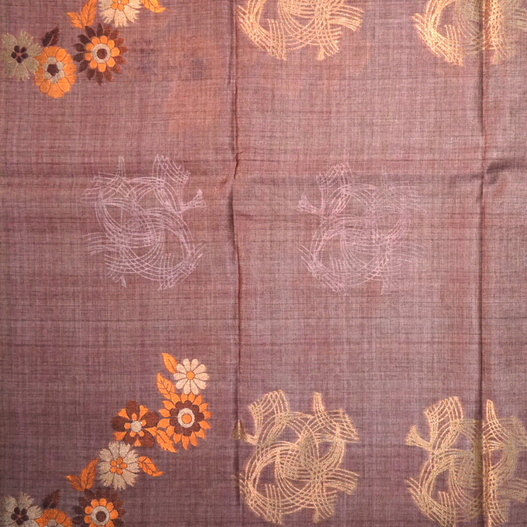 Mauve Palayam Silk Tussar with Olive Green border.