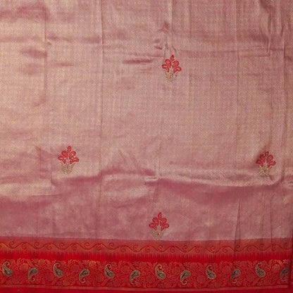 Silk Tulasi in Peach - Pink Base with Vibrant Red border