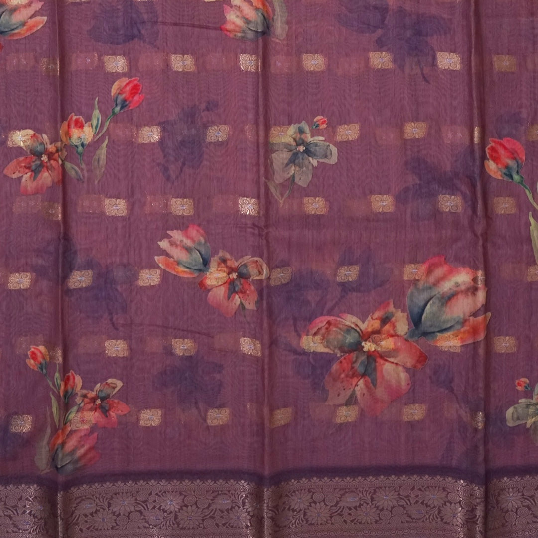 Hirakshi Silk in Mauve - Plum base with floral prints