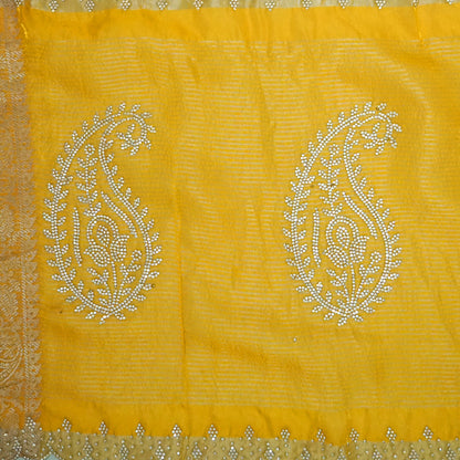 Ratnalekha Silk saree in rich golden yellow base highlighted with intricate silver zari embroidery
