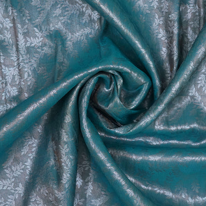 Thara Silk in Turquoise Blue Base with Floral works