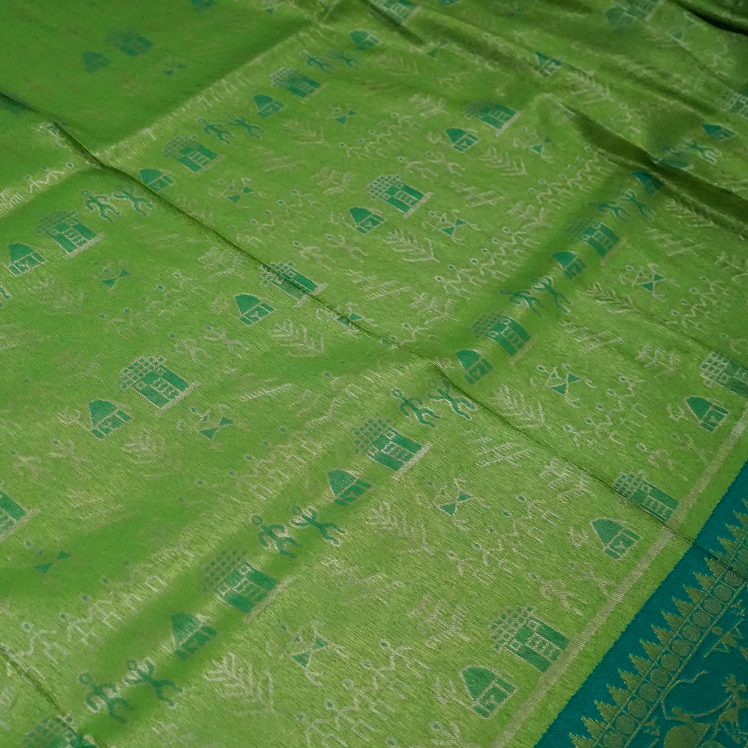 Green Stravi Silk with Golden Zari