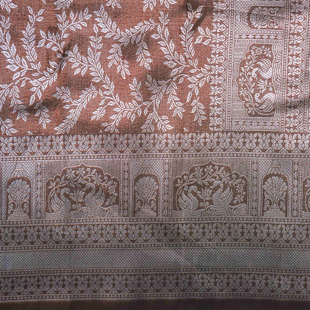 Thara Silk in Rich Chocolate Brown Base with Floral works