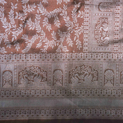 Thara Silk in Rich Chocolate Brown Base with Floral works
