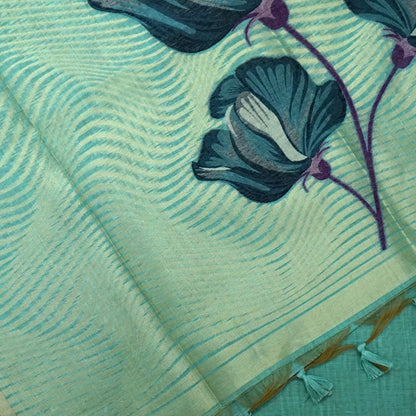 Resham Tussar in aqua blue linen-cotton base