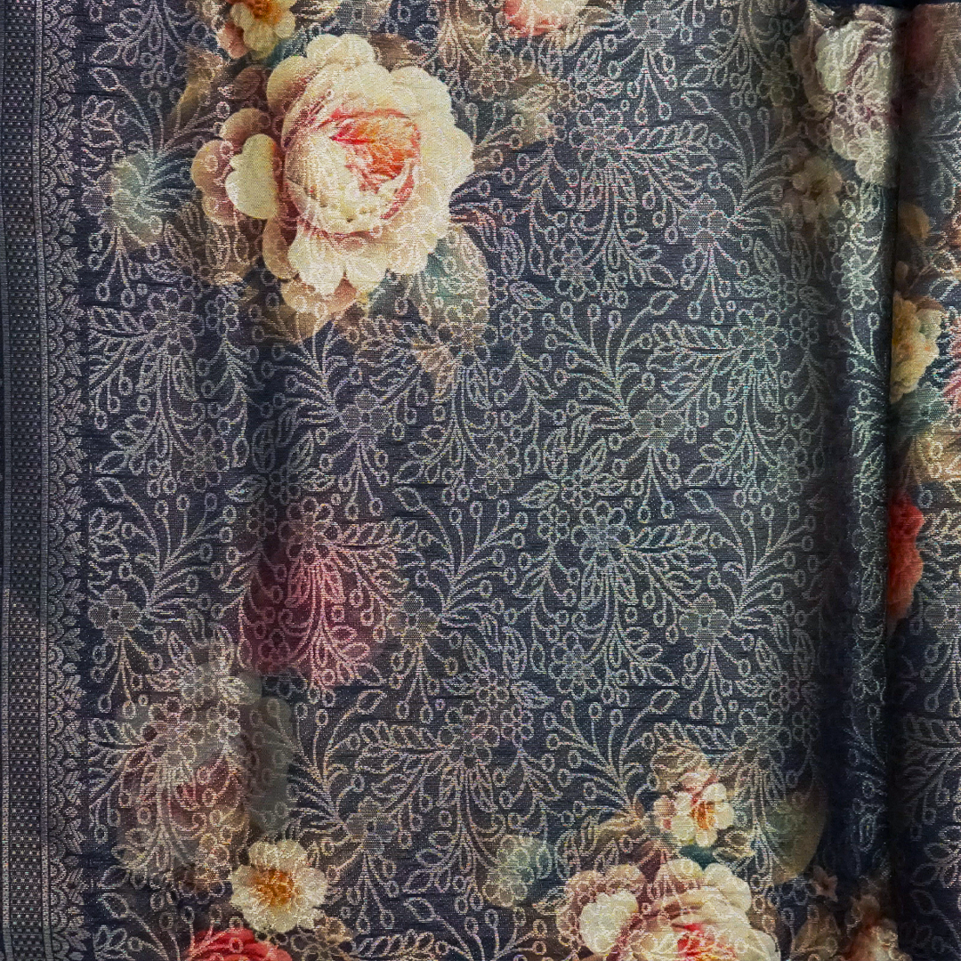 Silk Satin Deep olive green shade with a subtle metallic sheen with black tassel edges